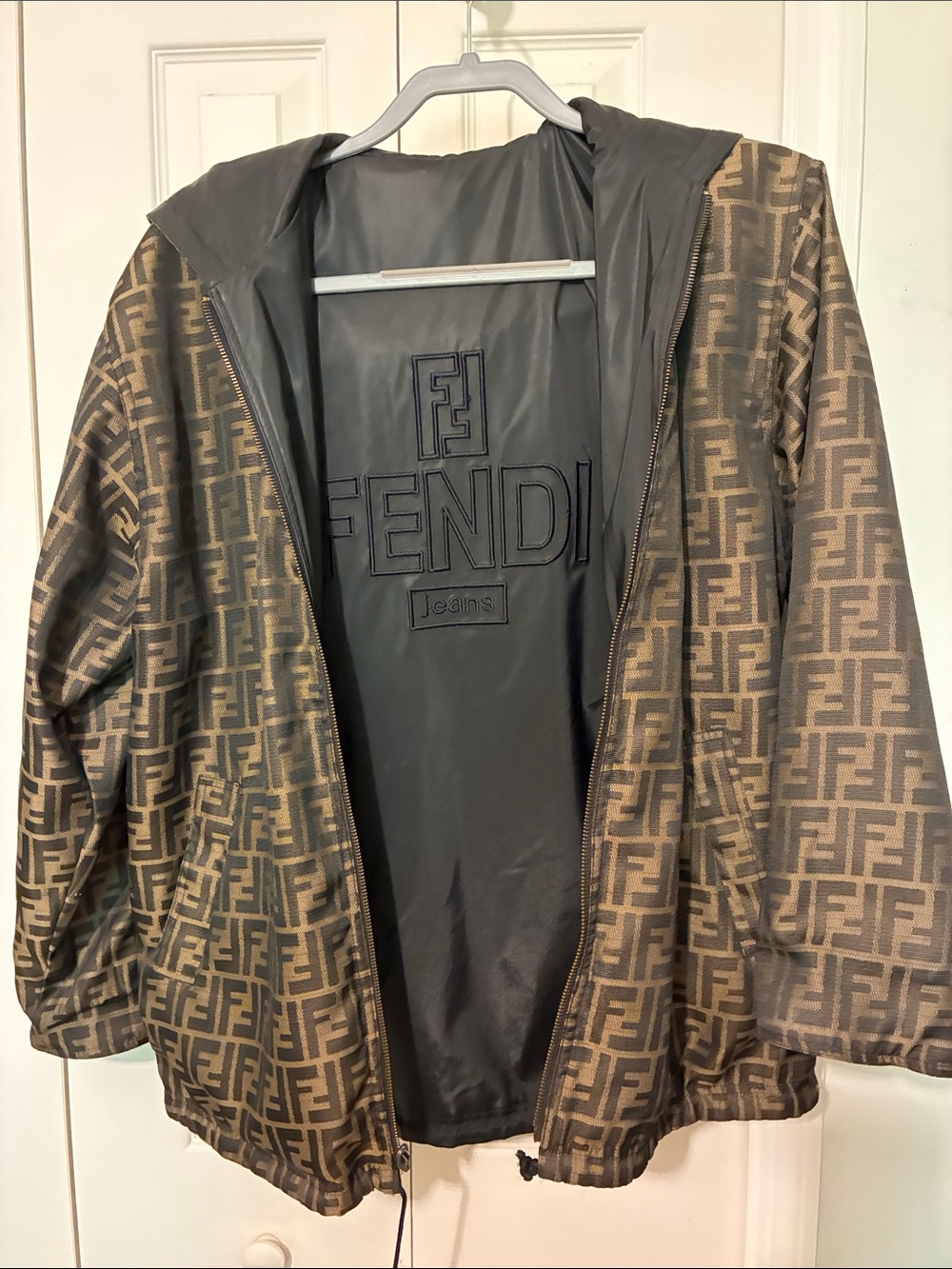 Fendi Brown FF Logo Hooded Windbreaker Jacket